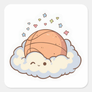 Quadrado Adesivo de Basquetebol Kawaii Fofo em Nuvem Estéti