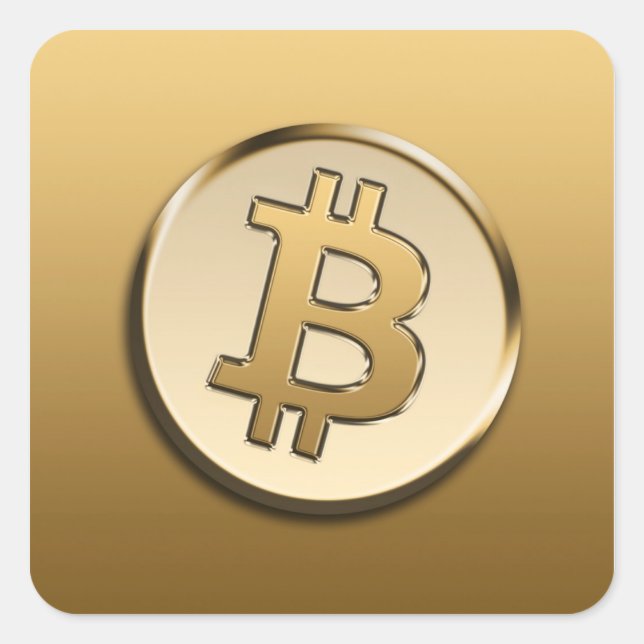 Quadrado Adesivo de Bitcoin Dourado (Frente)
