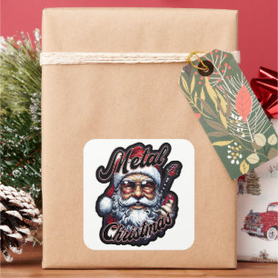 Quadrado Adesivo de Cabeça de Papai Noel Rocker de Natal em