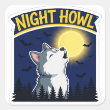 Adesivo de cachorro de Halloween Husky Uivo Noturn