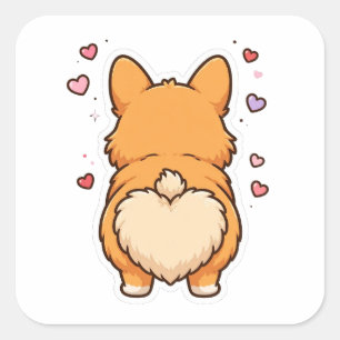 Quadrado Adesivo de Cachorro Fofo Coração de Corgi Bumbum