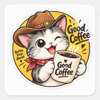Quadrado adesivo de café bom