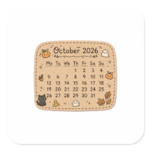 Adesivo de Calendário de Outubro de 2026 | Hallowe
