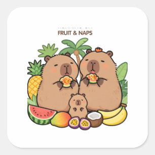 Quadrado Adesivo de Capivara Fofa Frutas & Sonecas Capiva