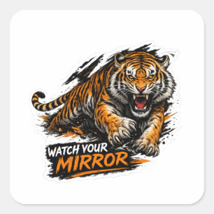 Quadrado Adesivo de Carro Tigre Olhe Seu Espelho
