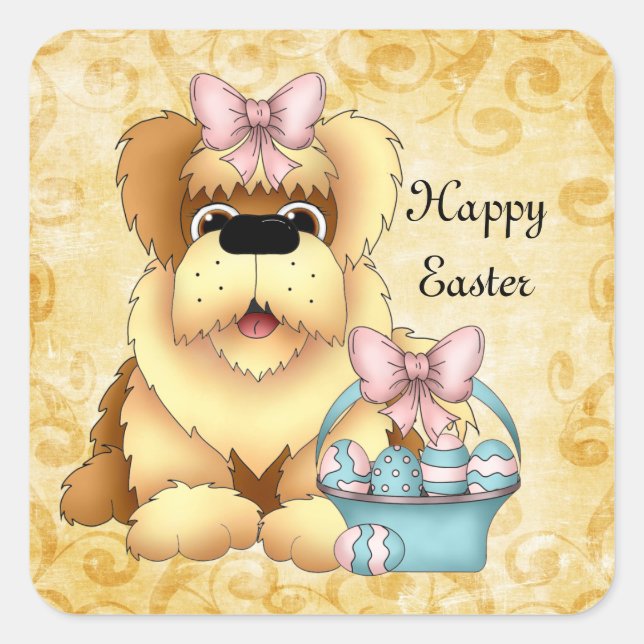 Quadrado adesivo de cartoon páscoa Puppy Holiday (Frente)