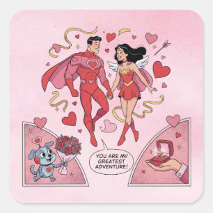 Quadrado Adesivo de Casal de Super-Herói Romântico