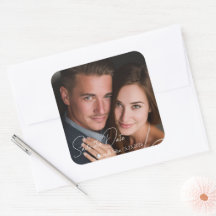 Adesivo de casamento com foto personalizada e text