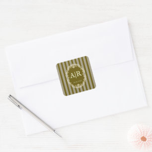 Quadrado Adesivo de casamento com monograma floral romântic