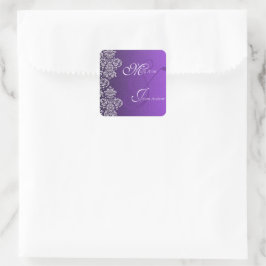 Quadrado Adesivo de casamento Damask Royal Purple