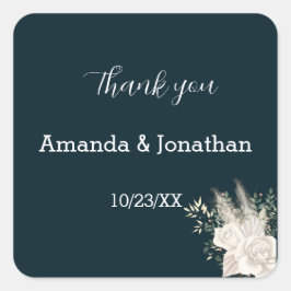 Quadrado Adesivo de casamento de flor branca navy elegante 