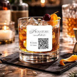 Quadrado Adesivo de casamento QR Code de coquetel de assina