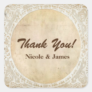Quadrado Adesivo de casamento Vintage Lace Frame Rustic Rom