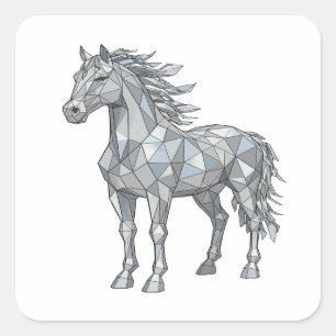 Quadrado Adesivo de Cavalo LOW POLY Cinza Premium