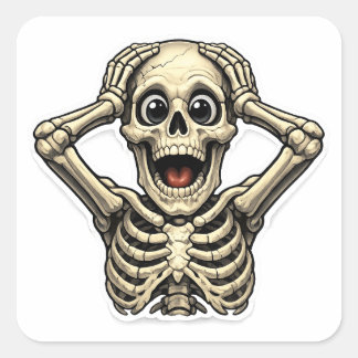 Quadrado Adesivo de Caveira Engraçado OMG Crânio – Hallowee