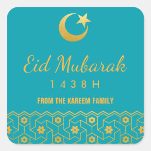 Quadrado Adesivo de Celebração do Eid com padrão islâmico e
