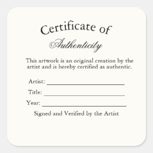 Quadrado Adesivo de Certificado de Autenticidade de Luxo