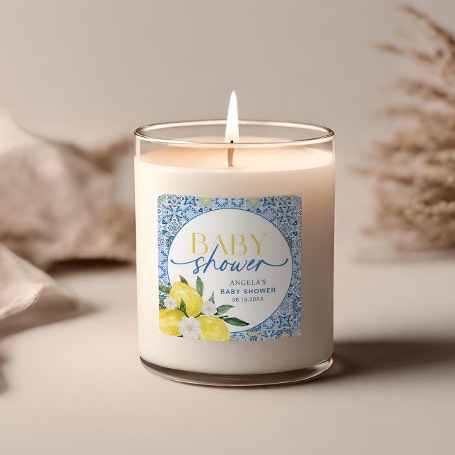 Quadrado Adesivo de Chá de Bebê Mediterrâneo Limão Elegante (Criador carregado)