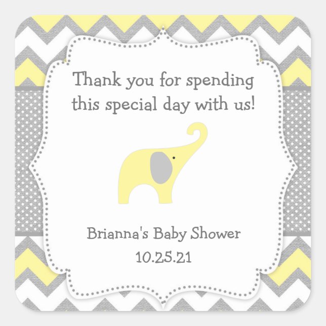 Quadrado Adesivo de chá de fraldas Elefante Amarelo Russo (Frente)