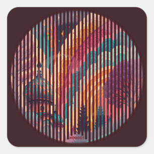 Quadrado Adesivo de Cidade Retro Marrom Intenso #00001 – Pe
