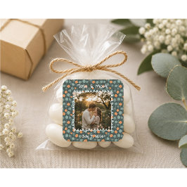 Quadrado Adesivo de Compromisso com Foto Floral Personaliza