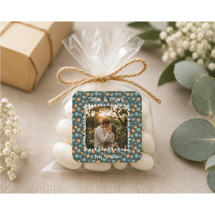 Quadrado Adesivo de Compromisso com Foto Floral Personaliza