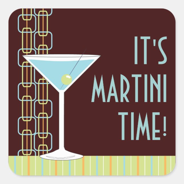 Quadrado Adesivo de coquetel retrô Martini (Frente)