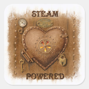 Quadrado Adesivo de Coração a Vapor Steampunk