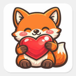 Quadrado Adesivo de Coração de Raposa Fofa – Raposa Kawaii 