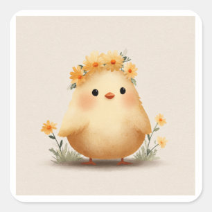 Quadrado Adesivo de Coroa de Flores de Frango Fofa de Prima