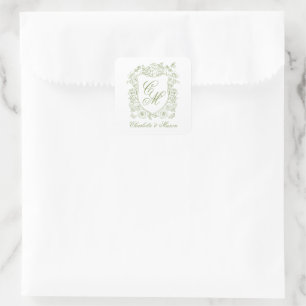 Quadrado Adesivo de Crista de Monograma Verde Sage para Cas