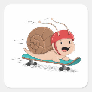 Quadrado Adesivo de desenho animado de caracol de skate