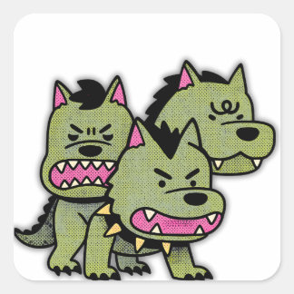 Quadrado Adesivo de desenho animado do cão Cerberus fofo de