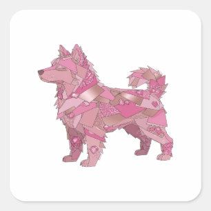 Quadrado Adesivo de design de cachorro de vidro rosa pratea
