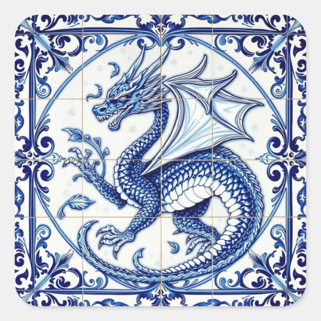 Quadrado adesivo de dragão da lua safira (Frente)