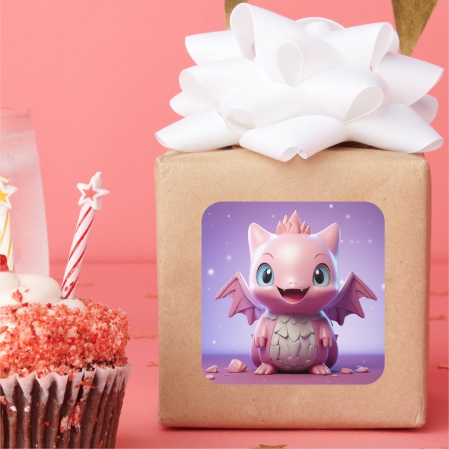 Quadrado Adesivo de dragão de bebê bonito (Festa)