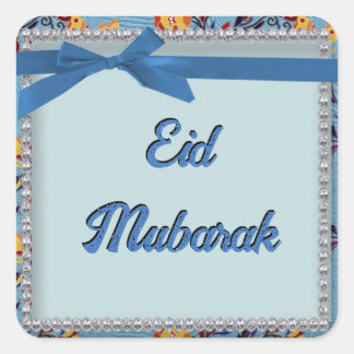 Quadrado Adesivo de Eid Mubarak em azul floral no estilo de