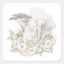 Adesivo de elefante e flores brancas de aquarelas
