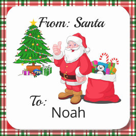 Quadrado Adesivo de embrulho de presente de Papai Noel Nome