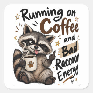 Quadrado Adesivo de Energia de Café e Guaxinim Ruim