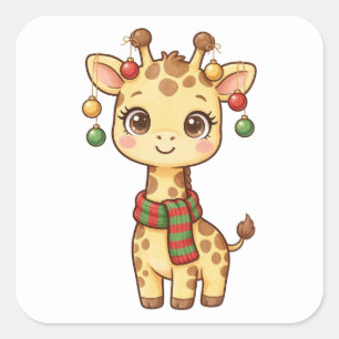 Quadrado Adesivo de enfeites de Natal de girafa bebê fofa