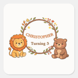 Quadrado Adesivo de Envelope de Aniversário de Animais da F