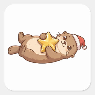 Quadrado Adesivo de estrela de Natal com chapéu de Papai No