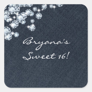 Quadrado Adesivo de evento de festa de aniversário Denim & 
