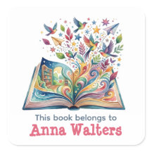 Adesivo de Ex-Libris Personalizado com Livro Abert