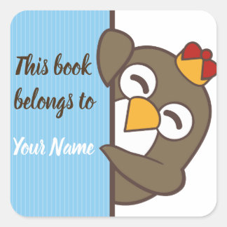 Quadrado Adesivo de Ex-Libris Personalizado de Pinguim