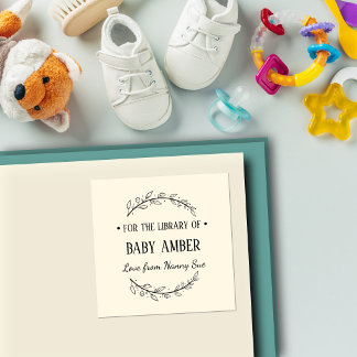 Quadrado Adesivo de Ex-Libris Personalizado para Bebê | Da