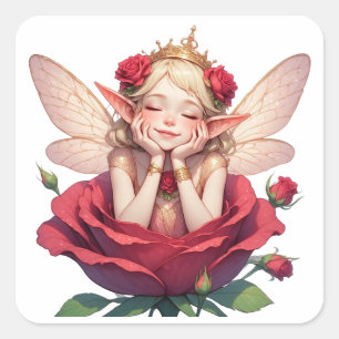 Quadrado 🌙 Adesivo de Fada na Rosa para Decoração de Quart