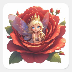 Quadrado 👑 Adesivo de Fada Princesa Rosa Para Presentes de