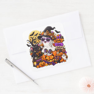 Quadrado Adesivo de Fantasma Fofo de Halloween Vibrações